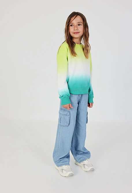 Pantaloni bambina denim colore bleach